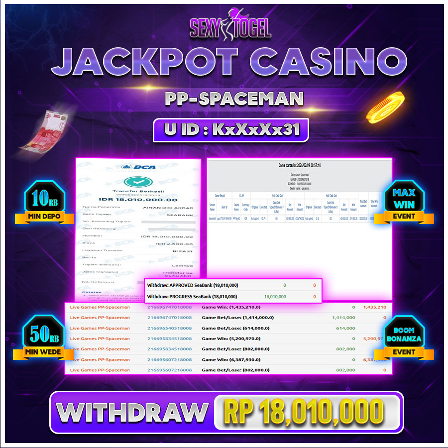 SEXYTOGEL JACKPOT CASINO PP-SPACEMAN Rp.18.010.000.,-LUNAS